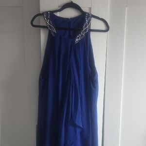 Elegant Blue Sleeveless Dress with Embellished Straps